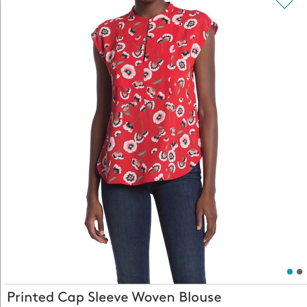 J. Crew Printed Cap Sleeve Woven Blouse-Red Tunic